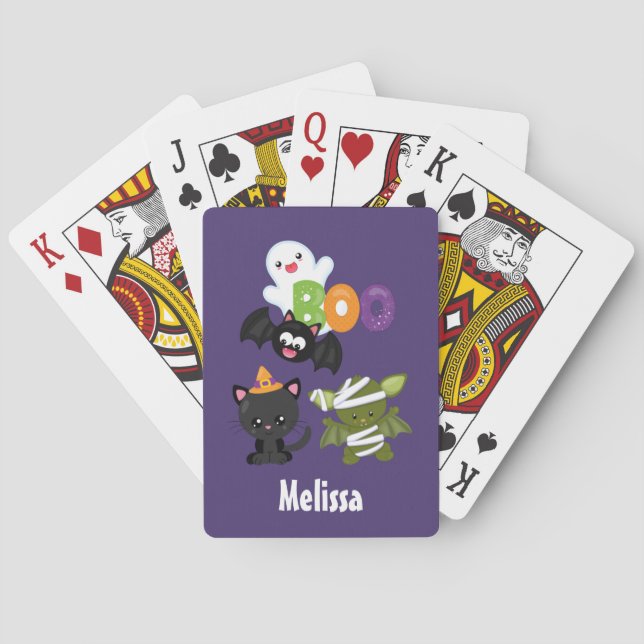 Cute Halloween Cat, Bat, Mummy & Ghost Poker Cards (Back)