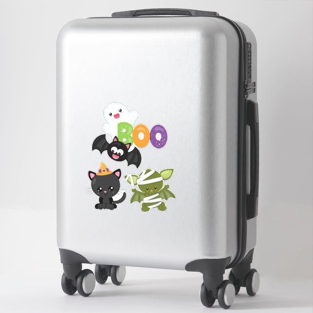 Cute Halloween Cat, Bat, Mummy & Ghost Sticker (Suitcase)
