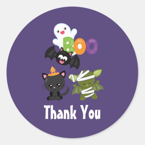 Cute Halloween Cat Bat Mummy  Ghost Thank You Classic Round Sticker