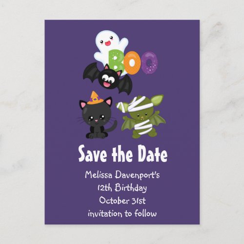 Cute Halloween Cat Bat Mummy Save the Date Invitation Postcard