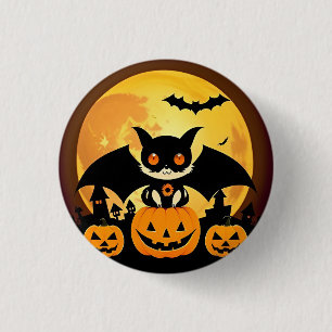 Cute Halloween Cat Character with Pumpkins Button