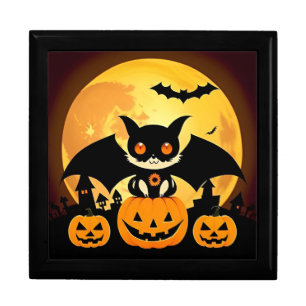 Cute Halloween Cat Character with Pumpkins Gift Box