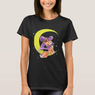 Cute Halloween Cat Costume Witch Hat and Moon T-Shirt
