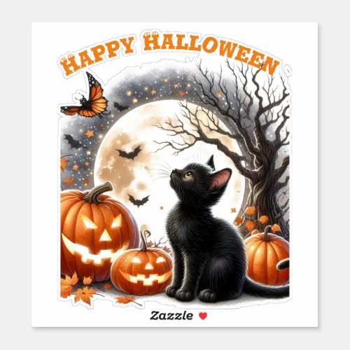 Cute Halloween Cat Custom_Cut Vinyl Sticker