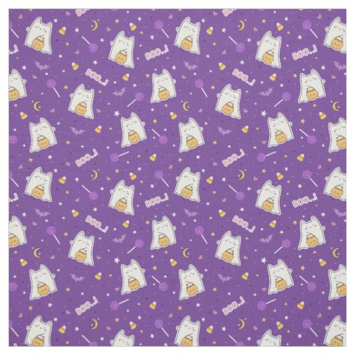 Cute Halloween Cat Ghost Fabric