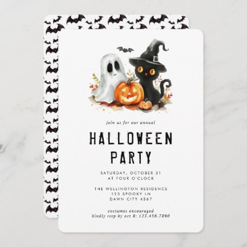 Cute Halloween Cat Ghost Pumpkin Party Invitation