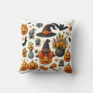 Cute Halloween Cat & Ghost Throw Pillow – Spooky C