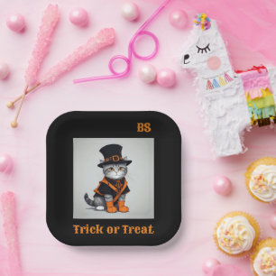 Cute Halloween cat in Disguise Festive Paper Plates