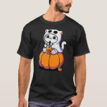 Cute Halloween Cat in Ghost Costume Drinking Boba  T-Shirt