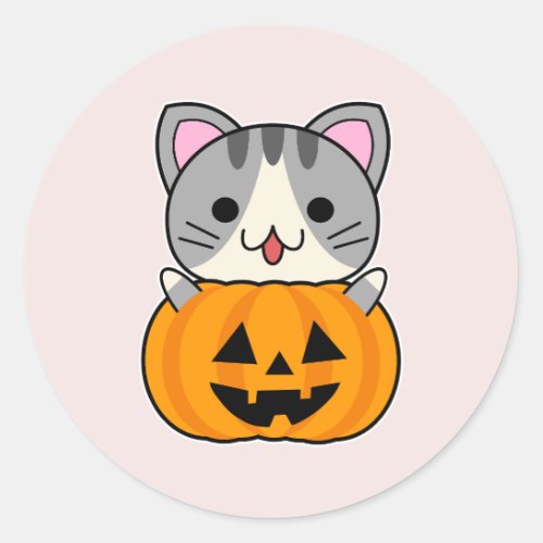 Cute Halloween Cat in Jack o Lantern Classic Round Sticker