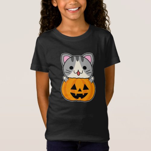 Cute Halloween Cat in Jack o Lantern T_Shirt