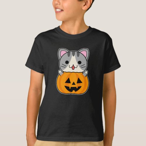 Cute Halloween Cat in Jack o Lantern T_Shirt