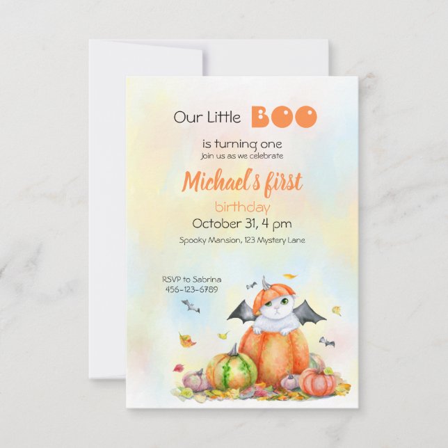 Cute Halloween Cat in Pumpkin Invitation (Front)