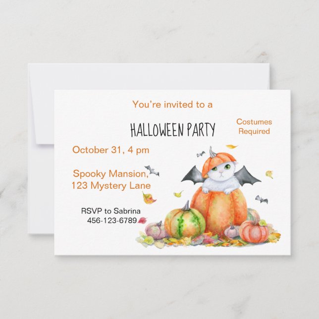      Cute Halloween Cat in Pumpkin  Invitation (Front)