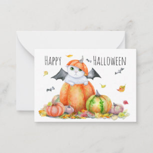 Cute Halloween Cat in Pumpkin Note Card