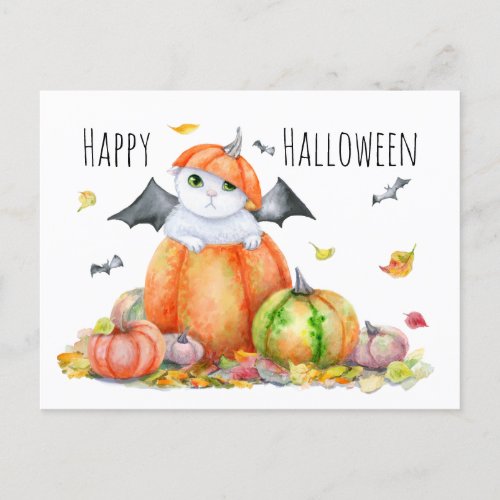 Cute Halloween Cat in Pumpkin Postcard