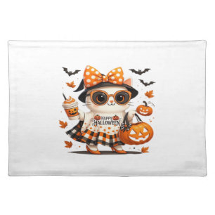 Cute Halloween Cat � Kawaii Witch Kitty with Pumpk Cloth Placemat