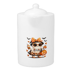 Cute Halloween Cat – Kawaii Witch Kitty with Pumpk Teapot