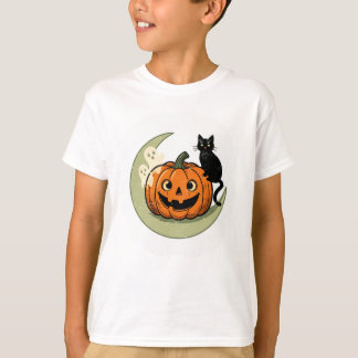 Cute Halloween Cat on Pumpkin Kids T-Shirt