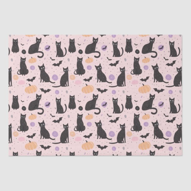 Cute Halloween cat orange  Tissue Paper (Front)