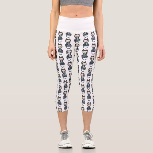 Cute Halloween Cat Pattern Capri Leggings