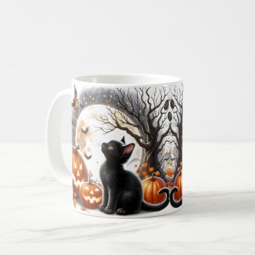 Cute Halloween Cat Pumpkin and Ghost Mug