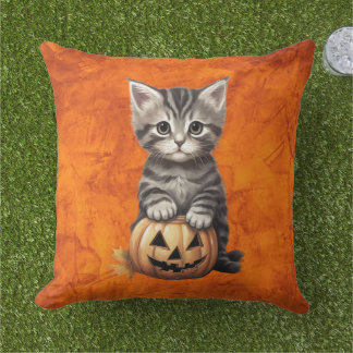 Cute Halloween Cat Pumpkin Cozy Autumn Decor Outdoor Pillow