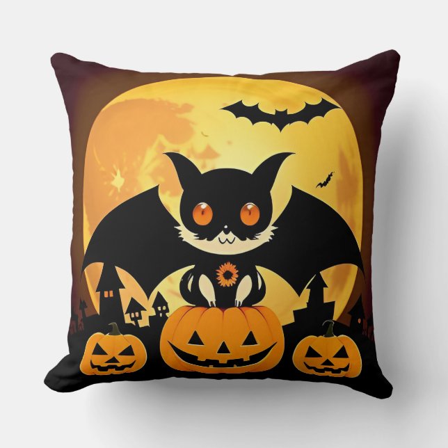 🐱🎃 Cute Halloween Cat Pumpkin Cozy Spooky ✨🧡 Throw Pillow (Front)