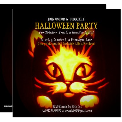 cute halloween cat pumpkin party invitation 2