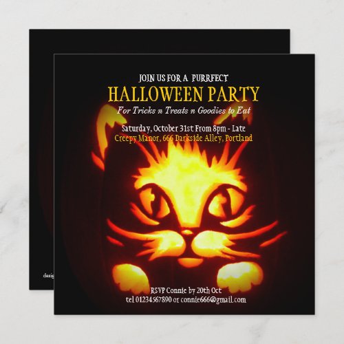 cute halloween cat pumpkin party invitation 2