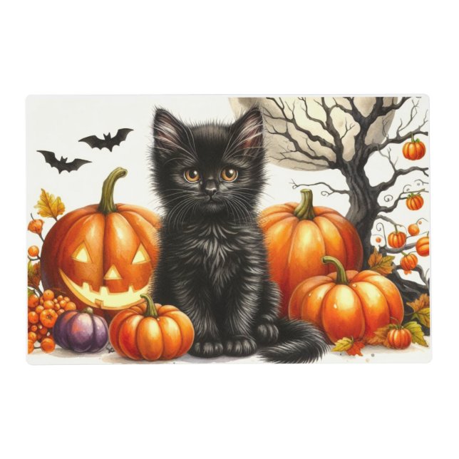 Cute Halloween Cat Pumpkin  Placemat (Front)