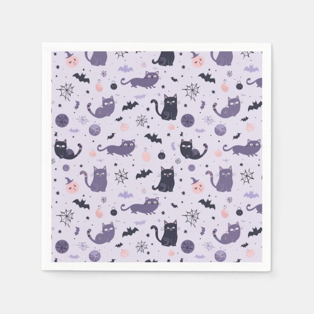 Cute Halloween cat purple Napkins (Front)