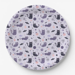 Cute Halloween cat purple Paper Plates