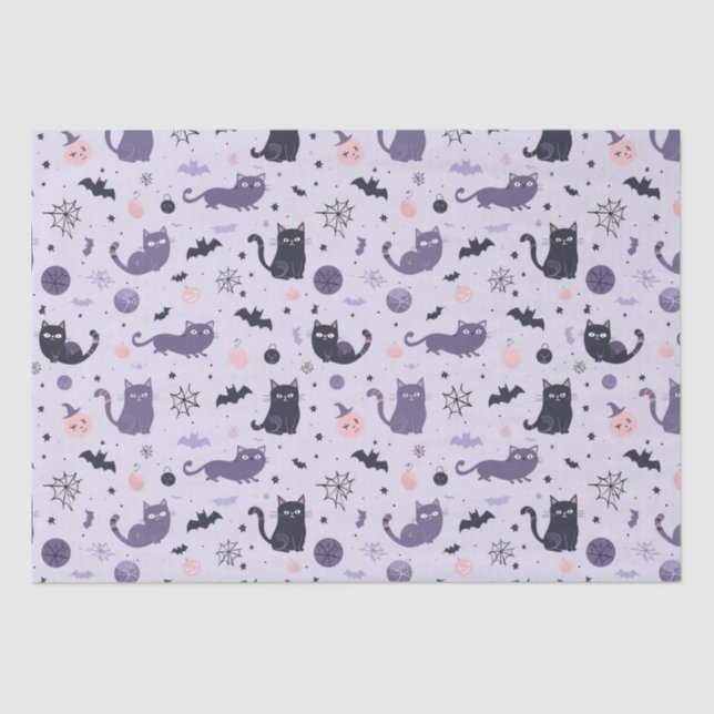 Cute Halloween cat purple Tissue Paper (Front)