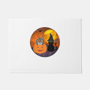 Cute Halloween Cat Scene Witch Pumpkin Bat Full Mo Doormat