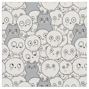 Cute Halloween Cat & Skeleton Pattern Fabric