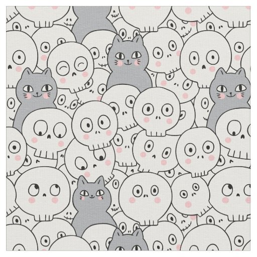 Cute Halloween Cat & Skeleton Pattern Fabric