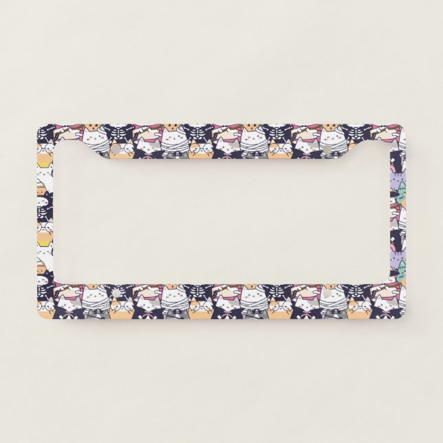 Cute Halloween Cat Spooky Black License Plate Frame (Front)