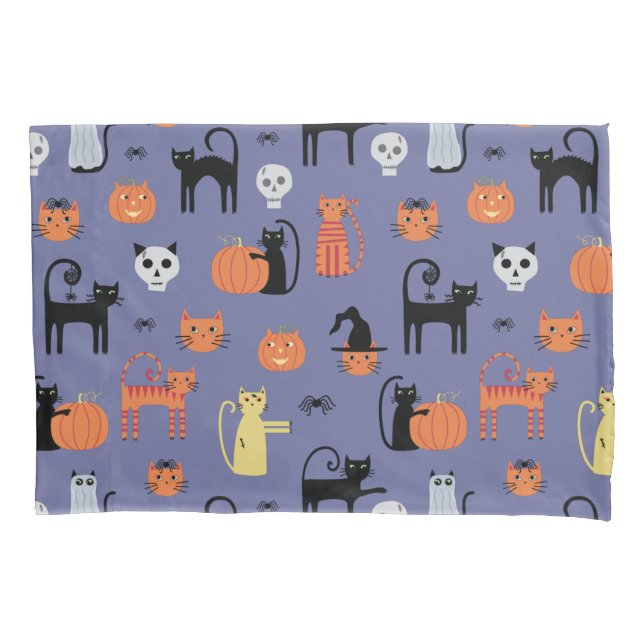 Cute Halloween Cat Spooky Purple Pillow Case (Front-Left)