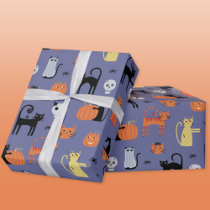 Cute Halloween Cat Spooky Purple Wrapping Paper