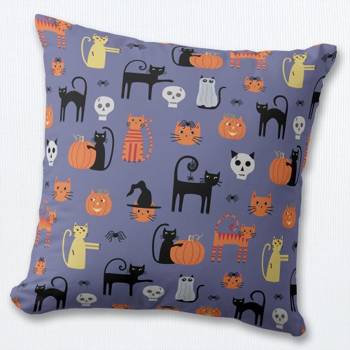 Cute Halloween Cat Spooky Throw Pillow