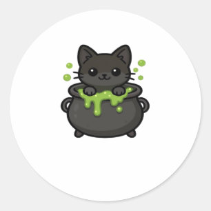 Cute Halloween Cat Sticker � Witch Hat, Pumpkin an