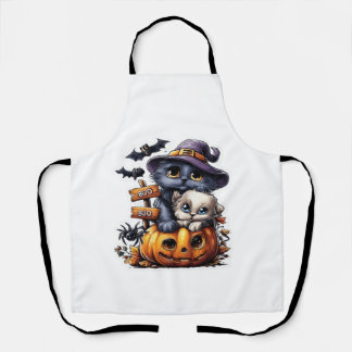 Cute Halloween Cat Sticker � Witch Hat, Pumpkin an Apron