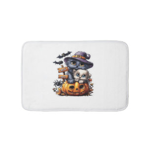 Cute Halloween Cat Sticker – Witch Hat, Pumpkin an Bath Mat