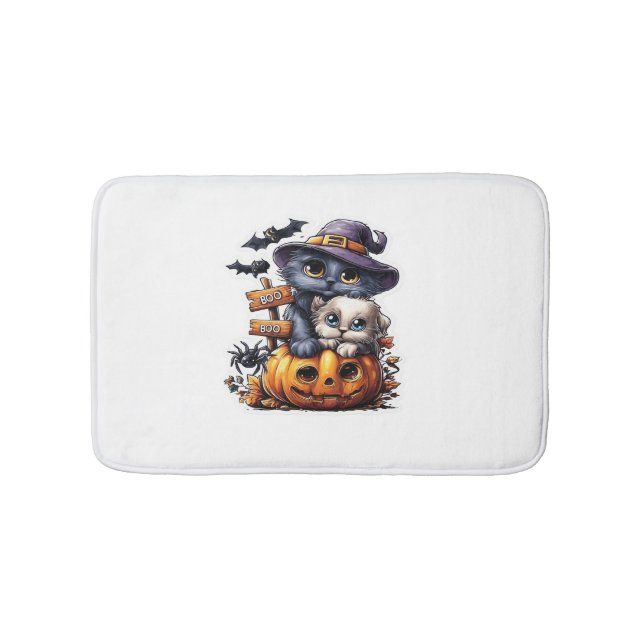 Cute Halloween Cat Sticker – Witch Hat, Pumpkin an Bath Mat (Front)