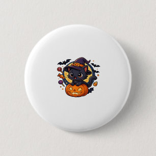 Cute Halloween Cat Sticker � Witch Hat, Pumpkin an Button