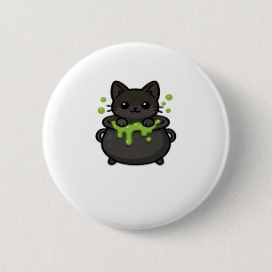 Cute Halloween Cat Sticker � Witch Hat, Pumpkin an Button