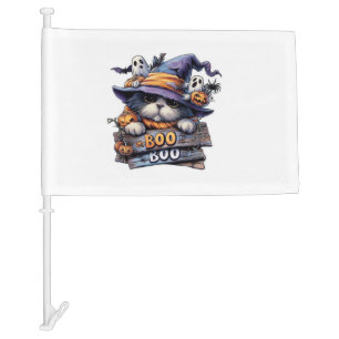 Cute Halloween Cat Sticker � Witch Hat, Pumpkin an Car Flag