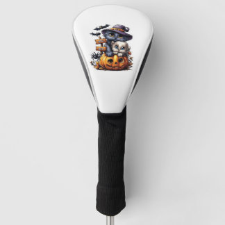Cute Halloween Cat Sticker � Witch Hat, Pumpkin an Golf Head Cover