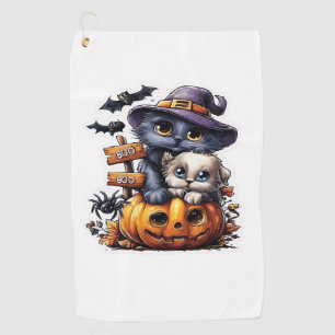 Cute Halloween Cat Sticker – Witch Hat, Pumpkin an Golf Towel
